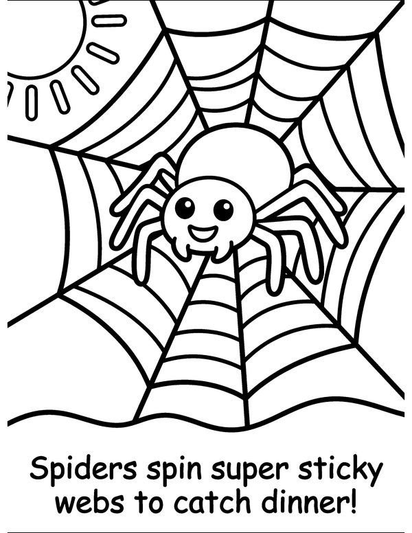 Smiley Spider's Web free printable Halloween coloring page