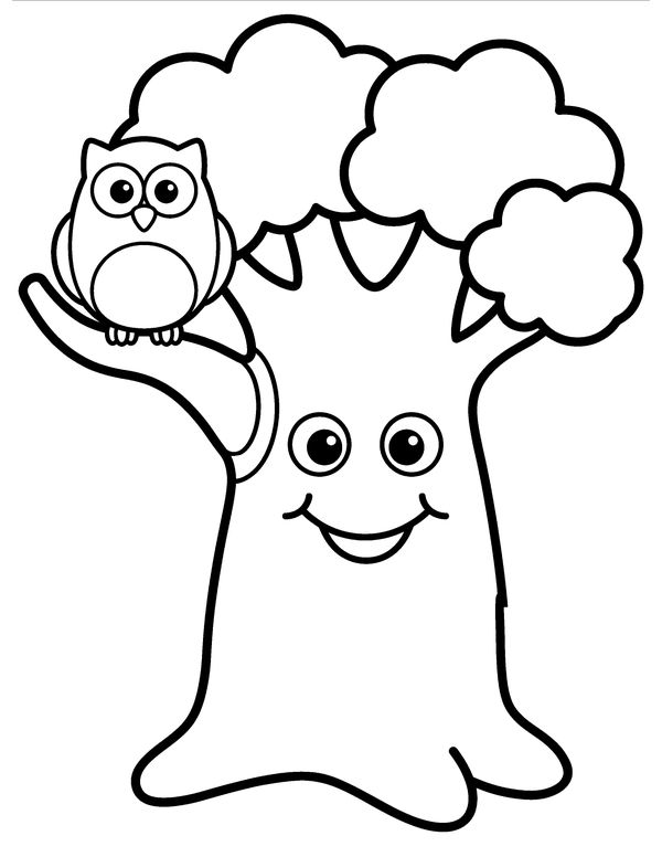 Easy Spooky Tree with a Face free printable Halloween coloring page