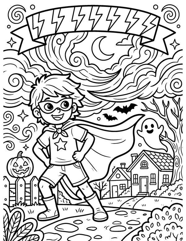 Detailed Superhero Costume free printable Halloween coloring page