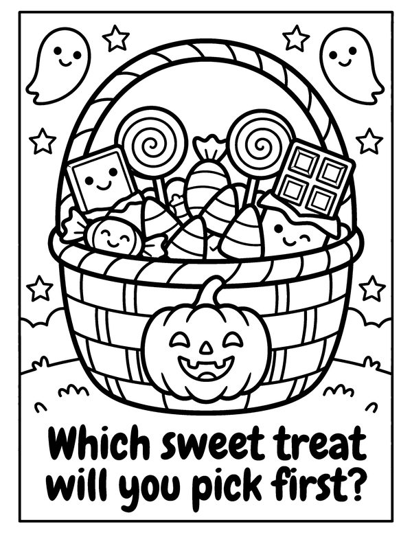 Trick-or-Treat Basket free printable Halloween coloring page