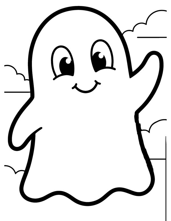 Easy Waving Ghost free printable Halloween coloring page