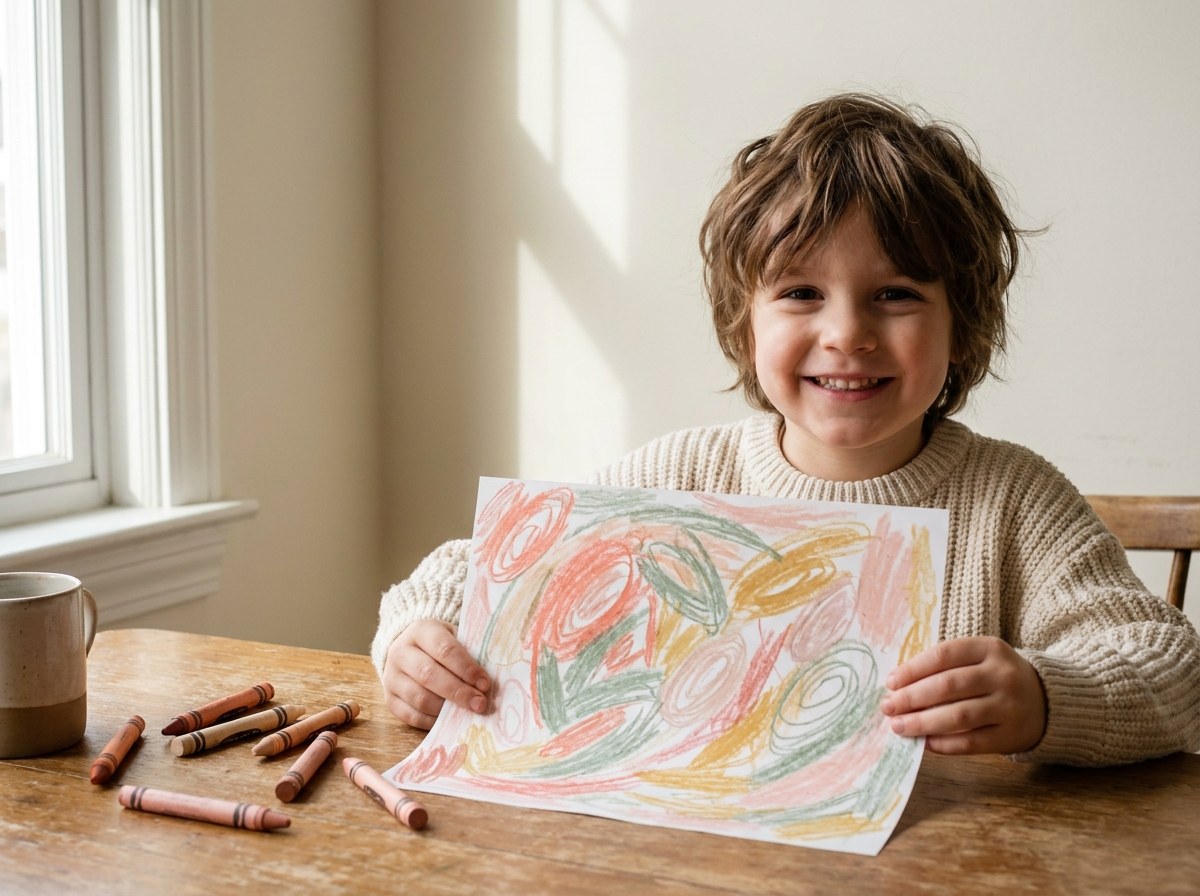 Child showing artwork